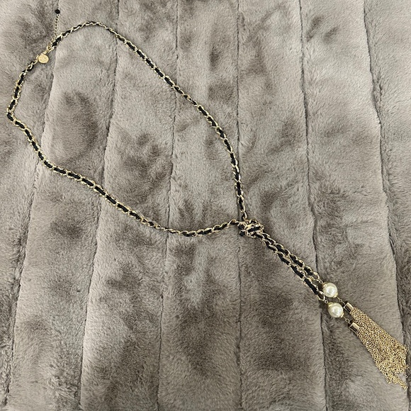 White House Black Market Woven Rope Chain Pearl Statement Lariat Knot Necklace - Picture 1 of 5